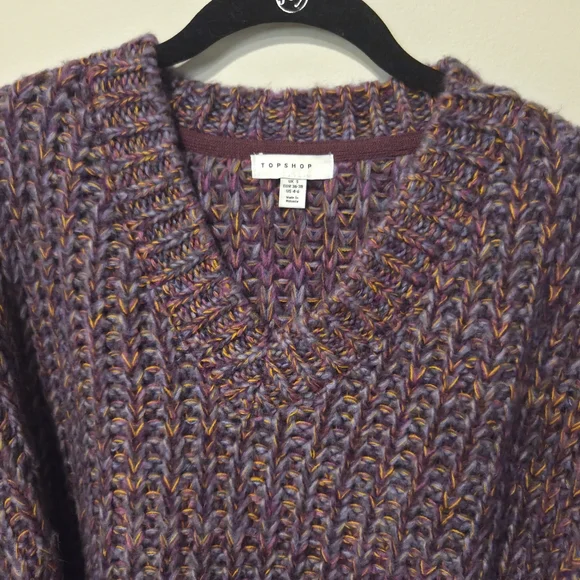 Topshop Purple Multicolor V-Neck Knit Sweater Size 4-6 - Picture 3 of 7